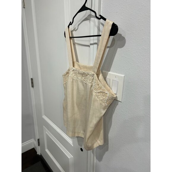 Vintage Lace Sequin Beaded Tank Top Beige Sz 16 Square Neck Neutral Retro - Picture 3 of 9
